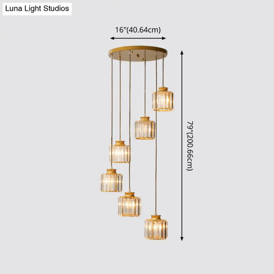 Modern Prismatic Crystal Cylindrical Pendant Ceiling Light For Stairway