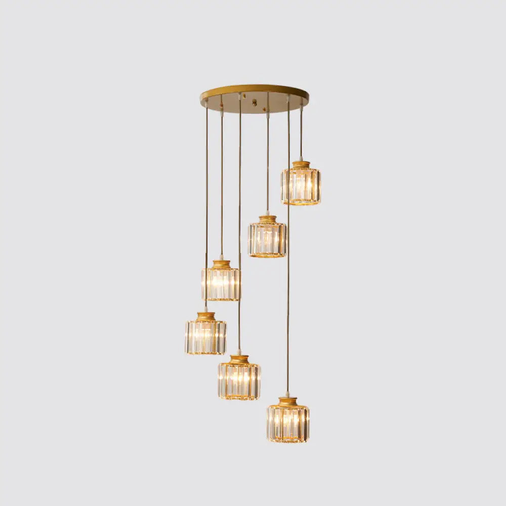 Modern Prismatic Crystal Cylindrical Pendant Ceiling Light For Stairway 6 / Gold