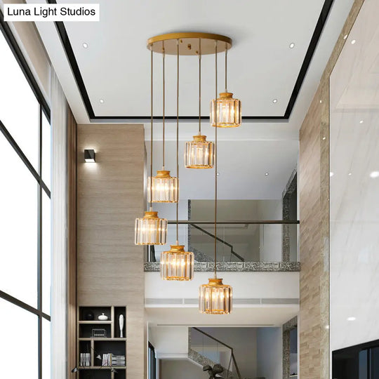 Modern Prismatic Crystal Cylindrical Pendant Ceiling Light For Stairway