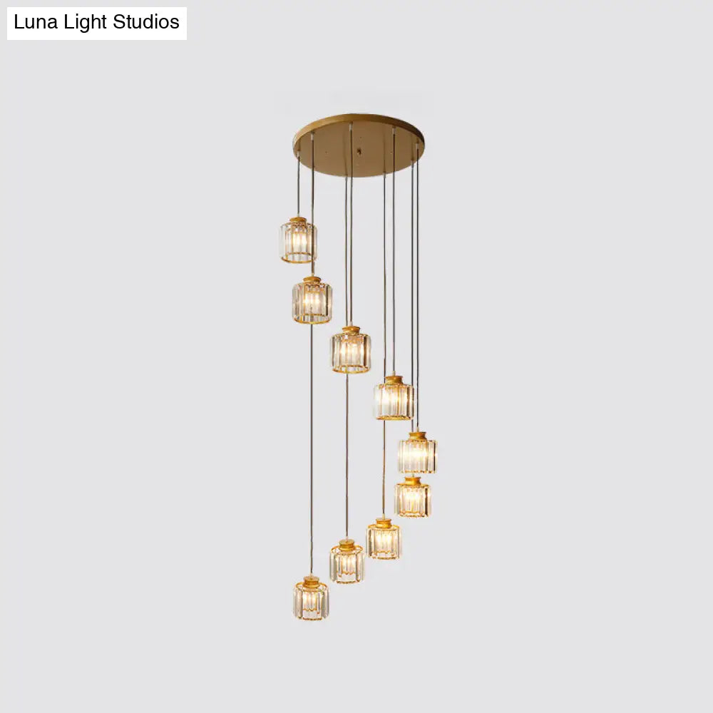 Modern Prismatic Crystal Pendant Light | Multi-Hang Ceiling Fixture For Stairways 9 / Gold