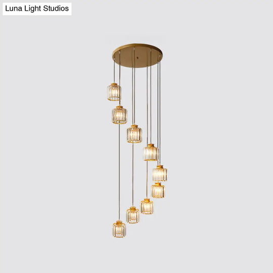 Modern Prismatic Crystal Pendant Light | Multi-Hang Ceiling Fixture For Stairways 9 / Gold