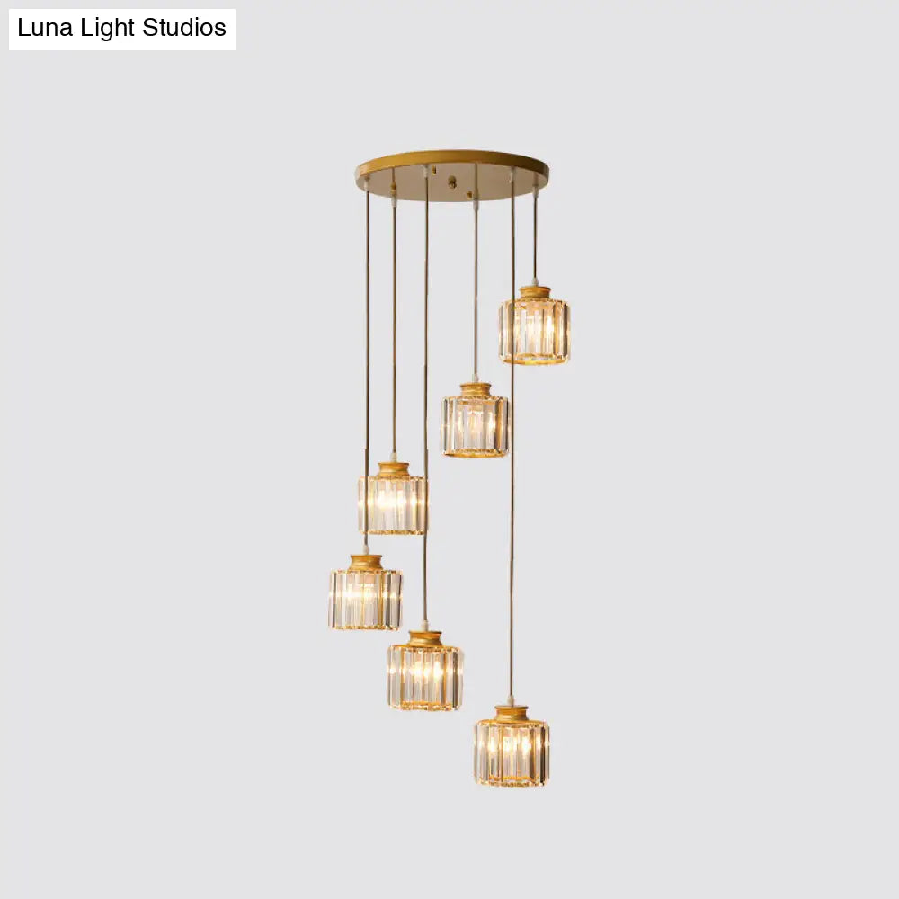 Modern Prismatic Crystal Pendant Light | Multi-Hang Ceiling Fixture For Stairways 6 / Gold