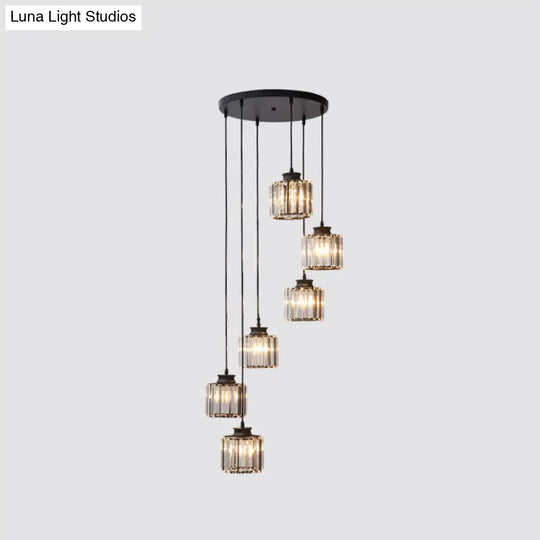 Modern Prismatic Crystal Pendant Light | Multi-Hang Ceiling Fixture For Stairways 6 / Black