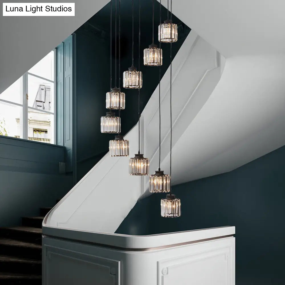 Modern Prismatic Crystal Pendant Light | Multi-Hang Ceiling Fixture For Stairways