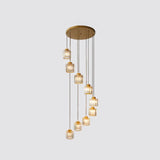 Modern Prismatic Crystal Cylindrical Pendant Ceiling Light For Stairway 9 / Gold