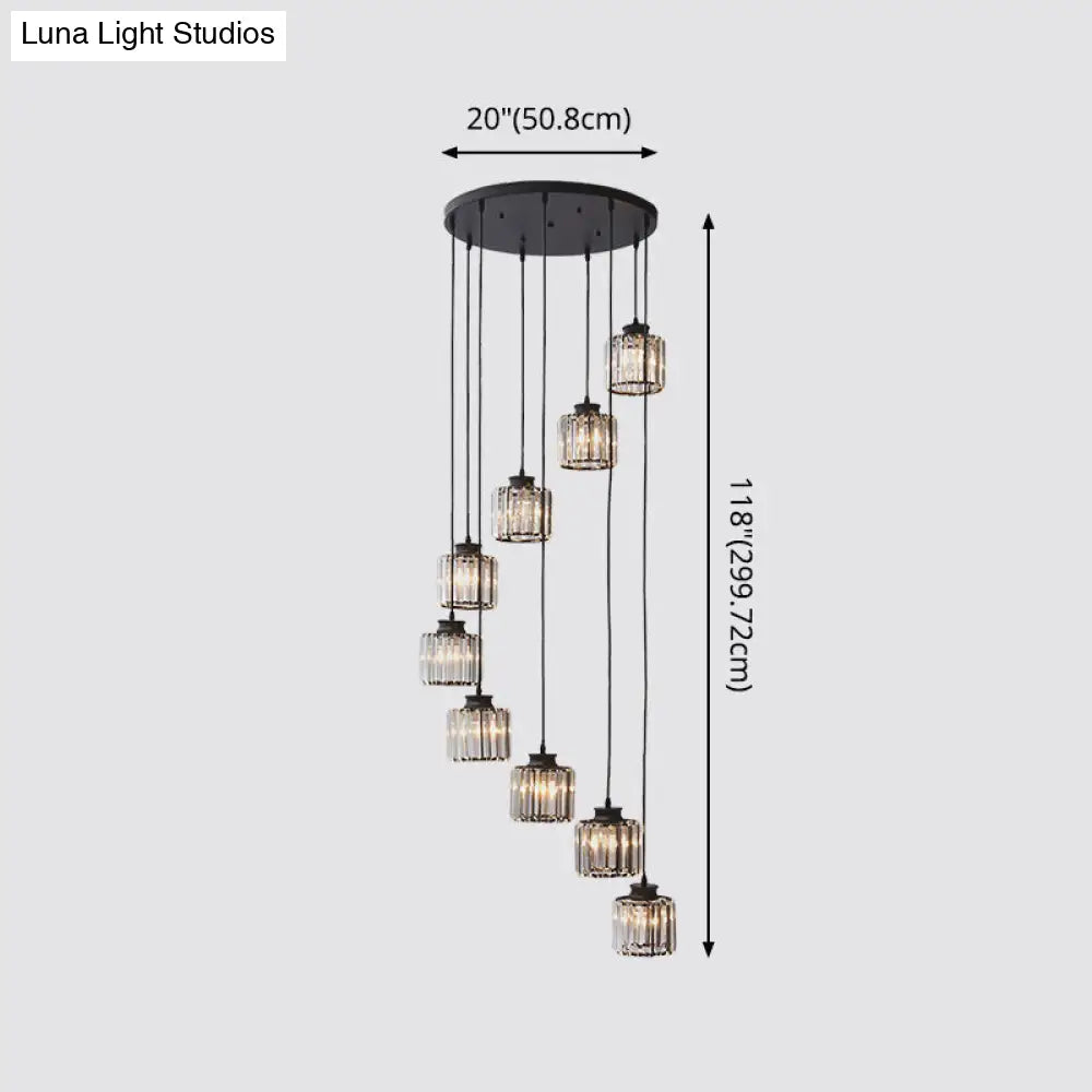 Modern Prismatic Crystal Pendant Light | Multi-Hang Ceiling Fixture For Stairways