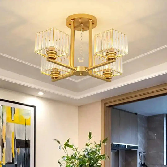 Modern Prismatic Crystal Flush Chandelier With Rectangle Design - 4/6/8 Lights In Black/Gold For