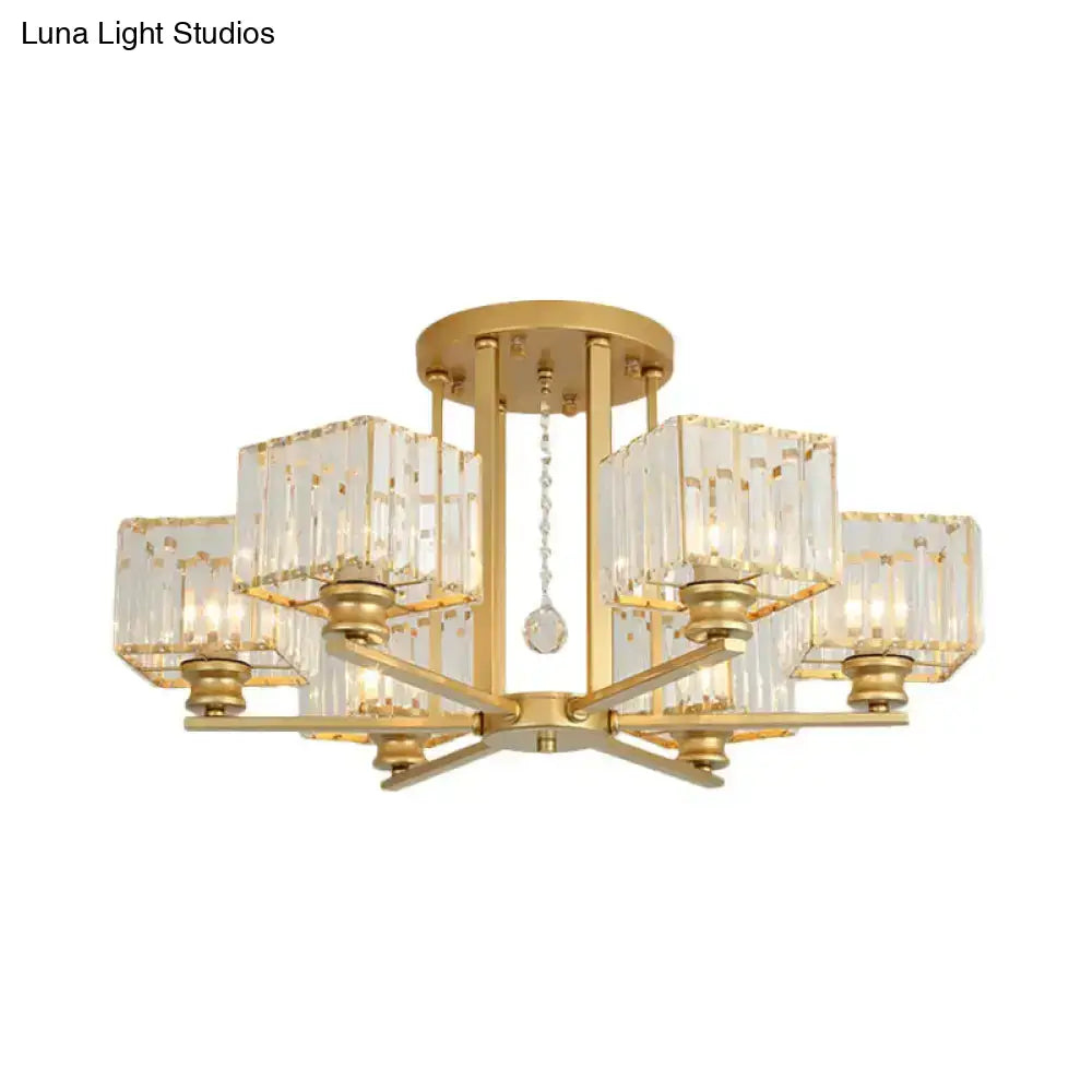 Modern Prismatic Crystal Flush Chandelier With Rectangle Design - 4/6/8 Lights In Black/Gold For