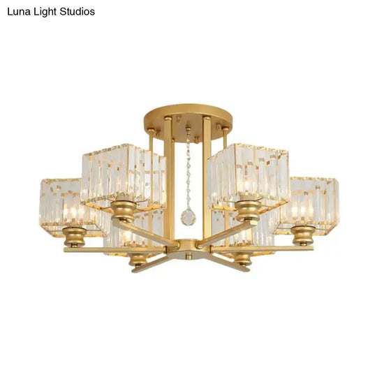 Modern Prismatic Crystal Flush Chandelier With Rectangle Design - 4/6/8 Lights In Black/Gold For