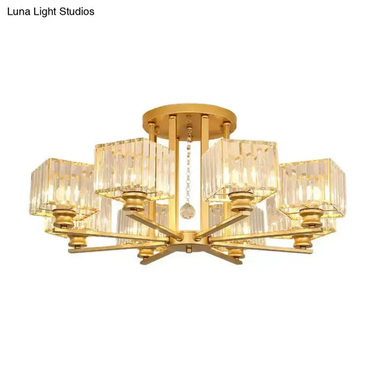 Modern Prismatic Crystal Flush Chandelier With Rectangle Design - 4/6/8 Lights In Black/Gold For