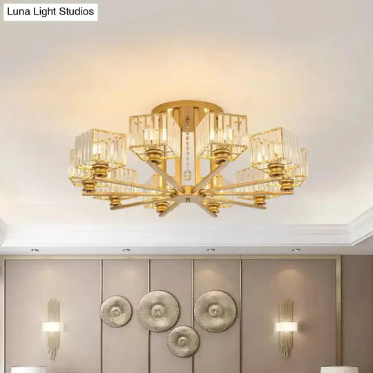 Modern Prismatic Crystal Flush Chandelier With Rectangle Design - 4/6/8 Lights In Black/Gold For