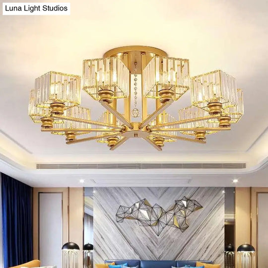 Modern Prismatic Crystal Flush Chandelier With Rectangle Design - 4/6/8 Lights In Black/Gold For