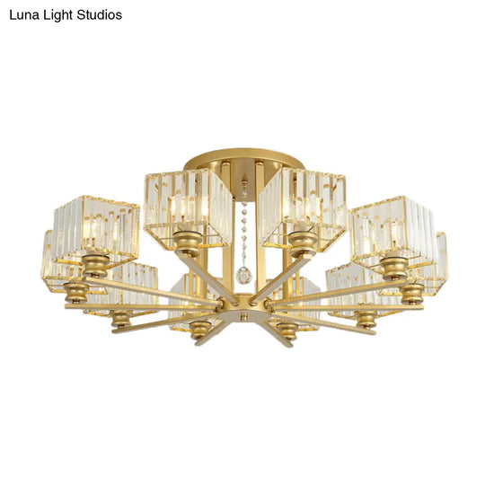 Modern Prismatic Crystal Flush Chandelier With Rectangle Design - 4/6/8 Lights In Black/Gold For