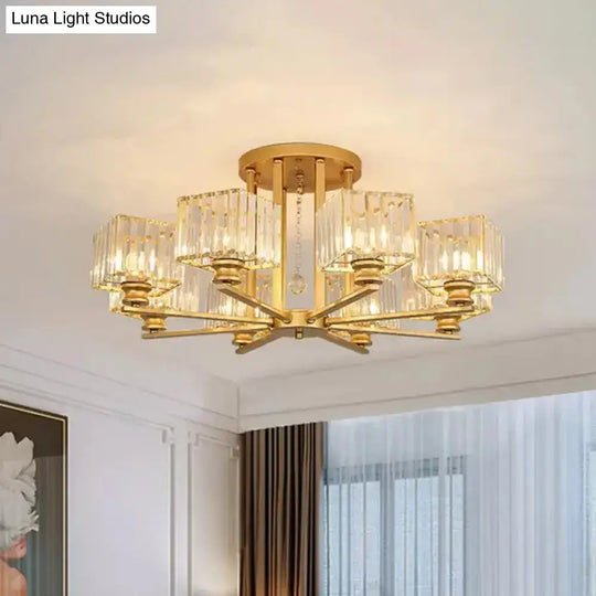 Modern Prismatic Crystal Flush Chandelier With Rectangle Design - 4/6/8 Lights In Black/Gold For