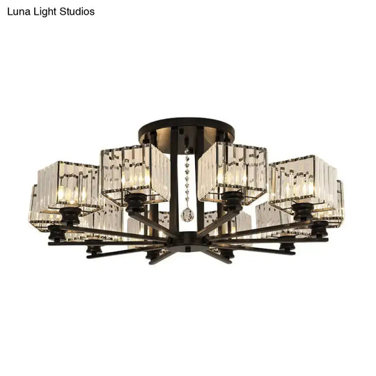 Modern Prismatic Crystal Flush Chandelier With Rectangle Design - 4/6/8 Lights In Black/Gold For