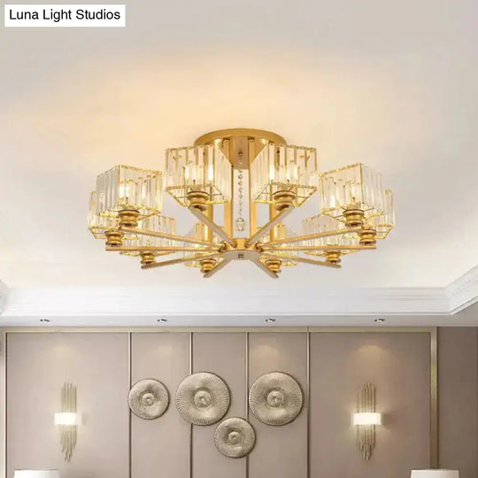 Modern Prismatic Crystal Flush Chandelier With Rectangle Design - 4/6/8 Lights In Black/Gold For