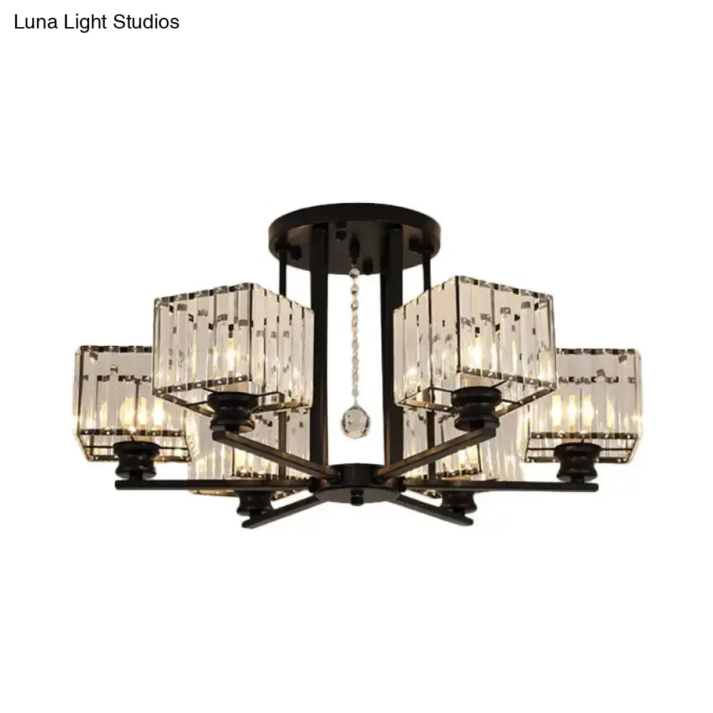 Modern Prismatic Crystal Flush Chandelier With Rectangle Design - 4/6/8 Lights In Black/Gold For