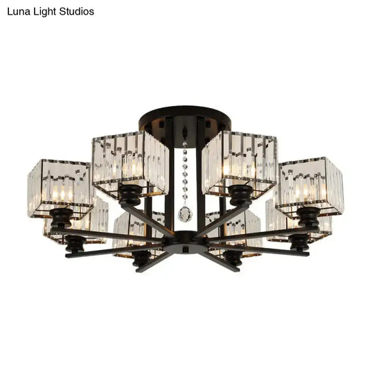 Modern Prismatic Crystal Flush Chandelier With Rectangle Design - 4/6/8 Lights In Black/Gold For