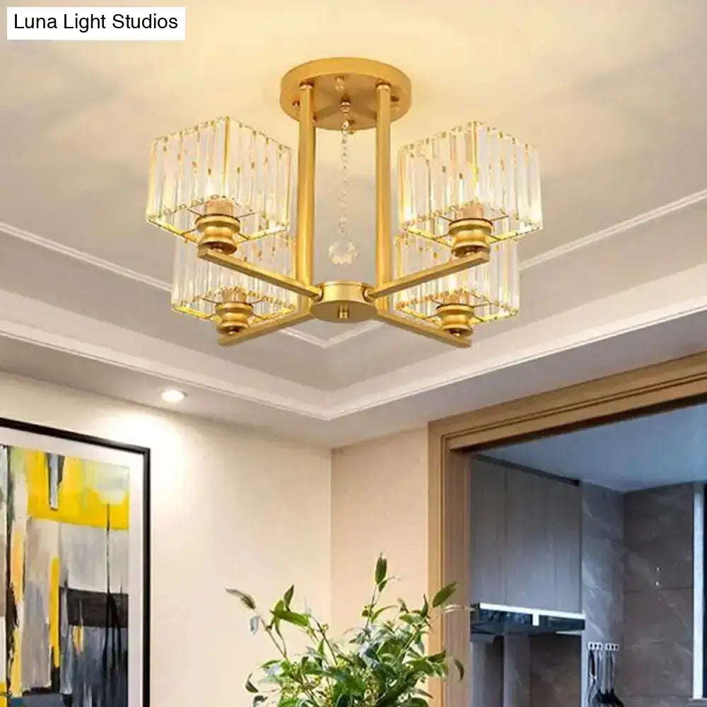 Modern Prismatic Crystal Flush Chandelier With Rectangle Design - 4/6/8 Lights In Black/Gold For