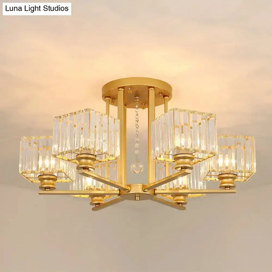 Modern Prismatic Crystal Flush Chandelier With Rectangle Design - 4/6/8 Lights In Black/Gold For