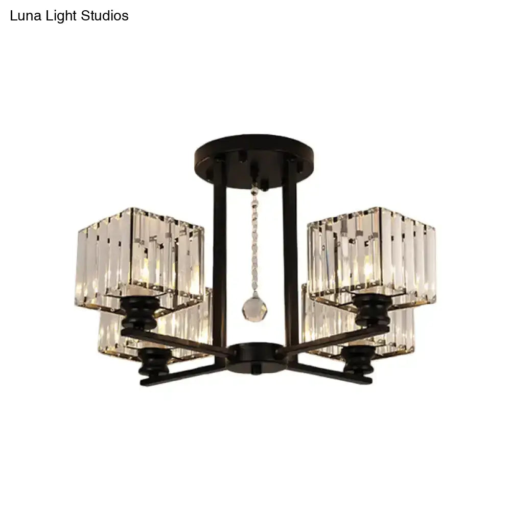 Modern Prismatic Crystal Flush Chandelier With Rectangle Design - 4/6/8 Lights In Black/Gold For