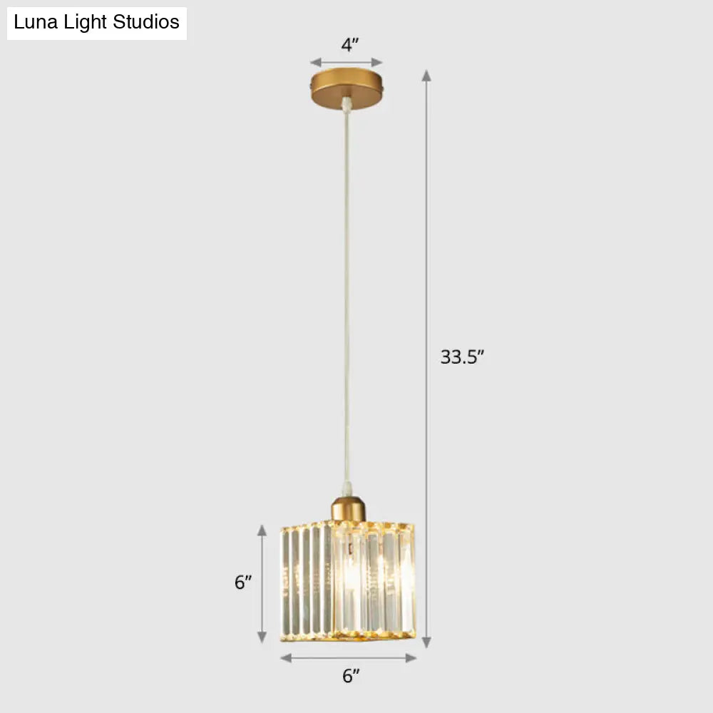 Gold Geometric Prism Crystal Pendant: Modern Simplicity Lighting For Dining Room / 6 Square Plate