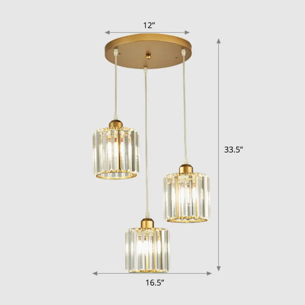 Modern Prismatic Crystal Geometric Suspension Pendant Lamp In Gold For Dining Room / 16.5’ Round