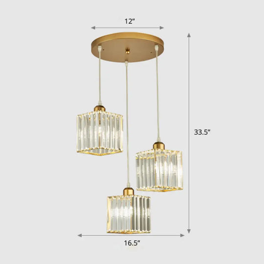 Modern Prismatic Crystal Geometric Suspension Pendant Lamp In Gold For Dining Room / 16.5’ Square