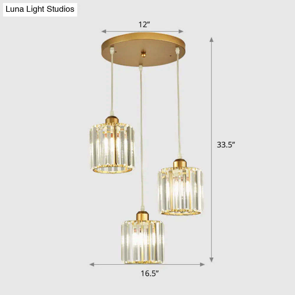 Gold Geometric Prism Crystal Pendant: Modern Simplicity Lighting For Dining Room / 16.5 Round