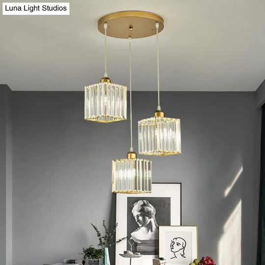 Modern Prismatic Crystal Geometric Suspension Pendant Lamp In Gold For Dining Room