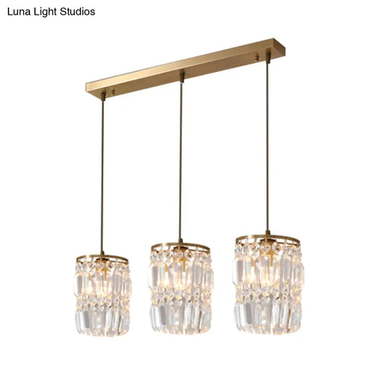 Modern Prismatic Crystal Hanging Light With 2 Layers 3 Lights Gold Pendant Design - Linear/Round