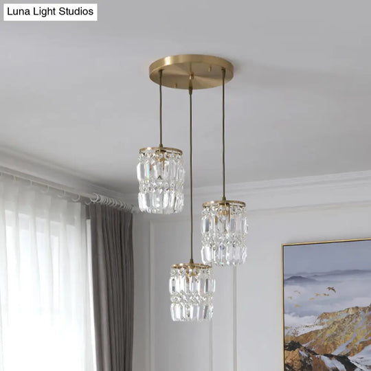 Modern Prismatic Crystal 3-Light Gold Pendant With 2 Layers And Linear/Round Canopy