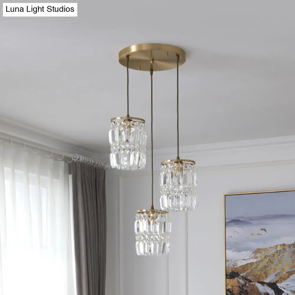 Modern Prismatic Crystal Hanging Light With 2 Layers 3 Lights Gold Pendant Design - Linear/Round