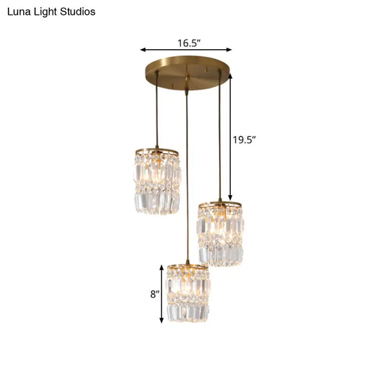 Modern Prismatic Crystal Hanging Light With 2 Layers 3 Lights Gold Pendant Design - Linear/Round