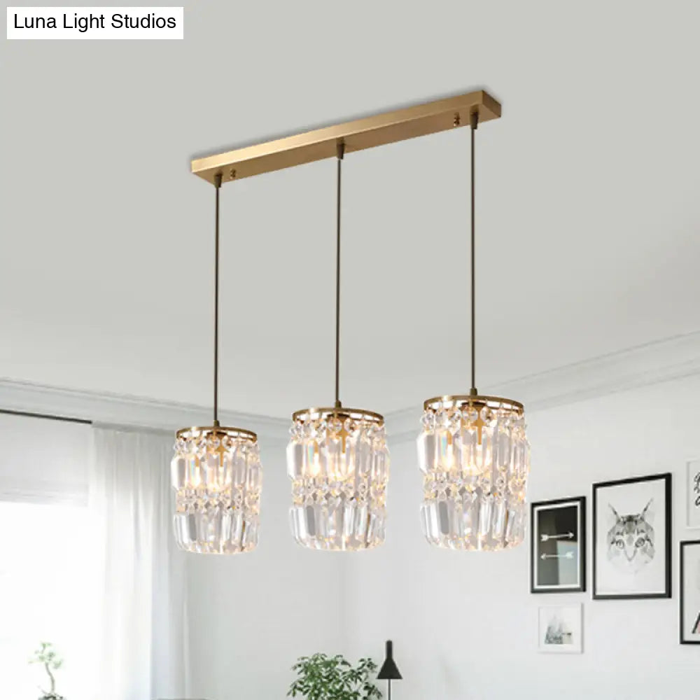 Modern Prismatic Crystal 3-Light Gold Pendant With 2 Layers And Linear/Round Canopy