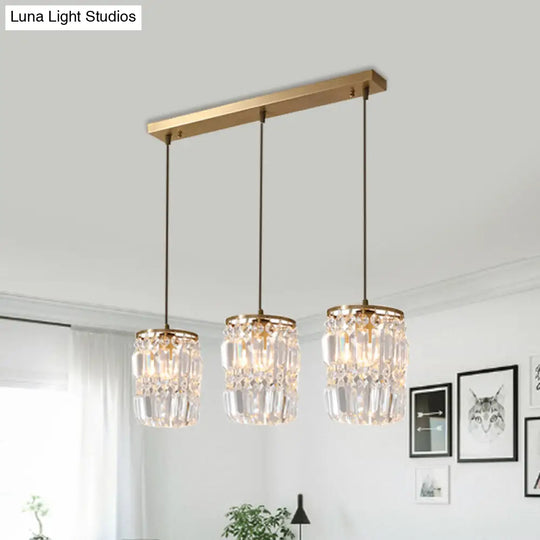 Modern Prismatic Crystal 3-Light Gold Pendant With 2 Layers And Linear/Round Canopy