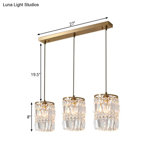 Modern Prismatic Crystal 3-Light Gold Pendant With 2 Layers And Linear/Round Canopy