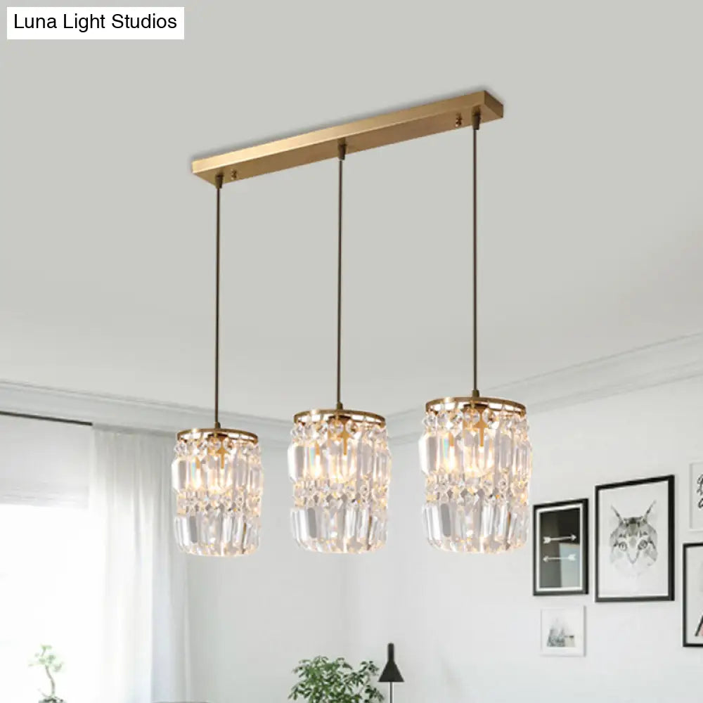 Modern Prismatic Crystal Hanging Light With 2 Layers 3 Lights Gold Pendant Design - Linear/Round