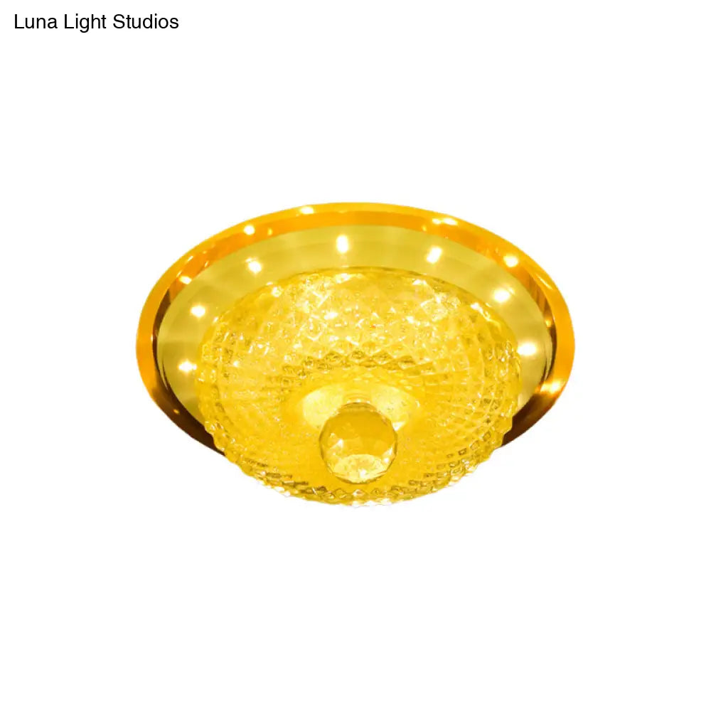 Modern Prismatic Crystal Led Flush Ceiling Light Fixture - Tan/Silver Bowl Design