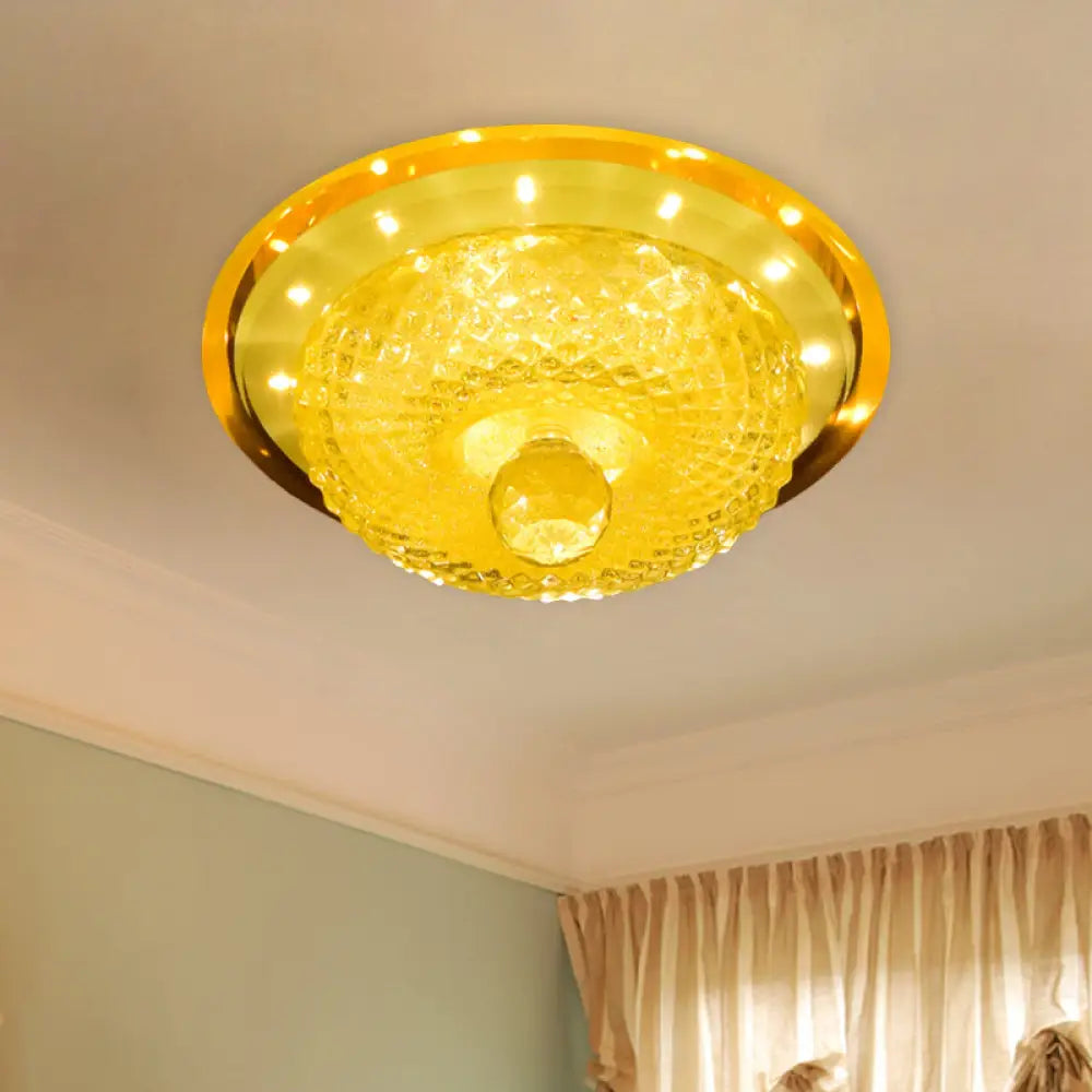 Modern Prismatic Crystal Led Flush Ceiling Light Fixture - Tan/Silver Bowl Design Tan