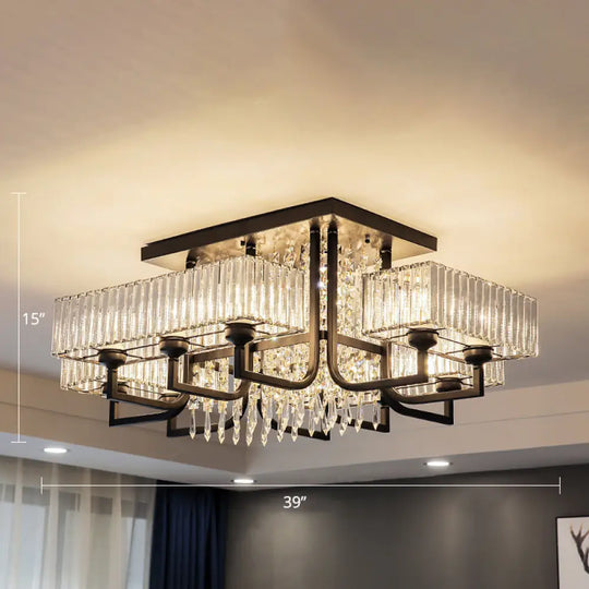 Modern Prismatic Crystal Semi Flush Mount Ceiling Light In Black For Living Room 12 /