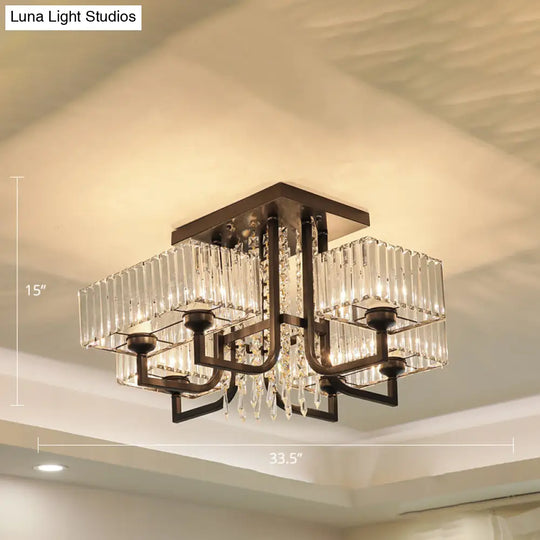 Modern Prismatic Crystal Semi Flush Mount Ceiling Light In Black For Living Room 7 /