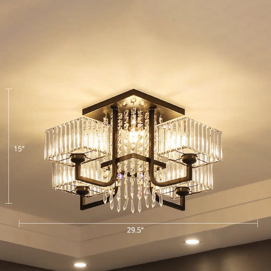 Modern Prismatic Crystal Semi Flush Mount Ceiling Light In Black For Living Room 5 /