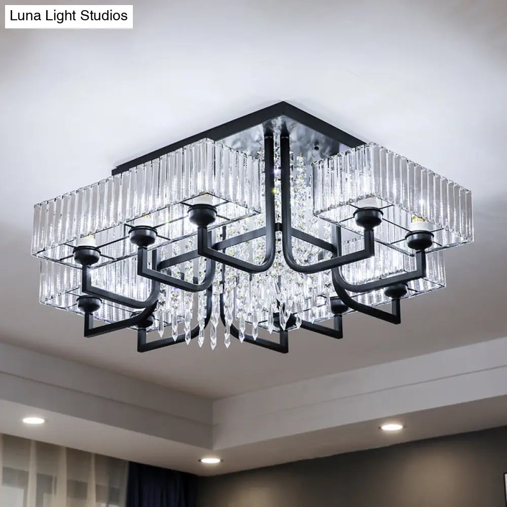 Modern Prismatic Crystal Semi Flush Mount Ceiling Light In Black For Living Room