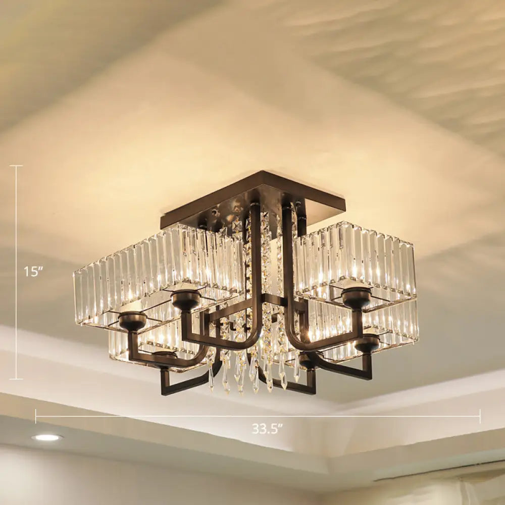 Modern Prismatic Crystal Semi Flush Mount Ceiling Light In Black For Living Room 7 /