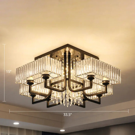 Modern Prismatic Crystal Semi Flush Mount Ceiling Light In Black For Living Room 9 /
