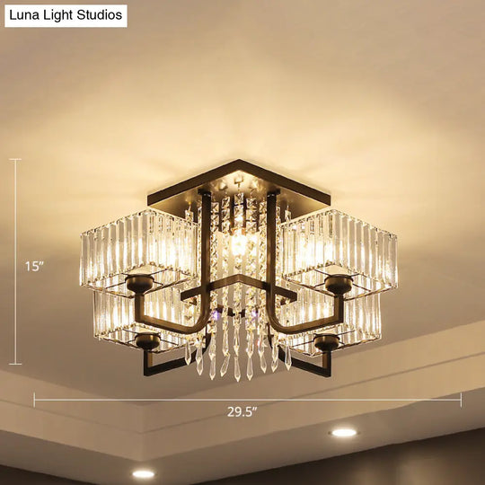 Modern Prismatic Crystal Semi Flush Mount Ceiling Light In Black For Living Room 5 /