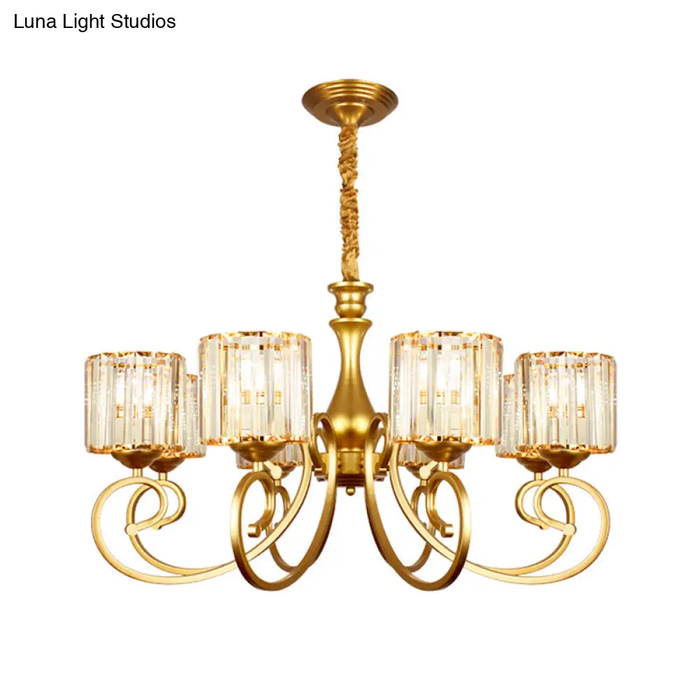 Modern Prismatic Glass Cylinder Chandelier: 8-Head Gold Pendant Light