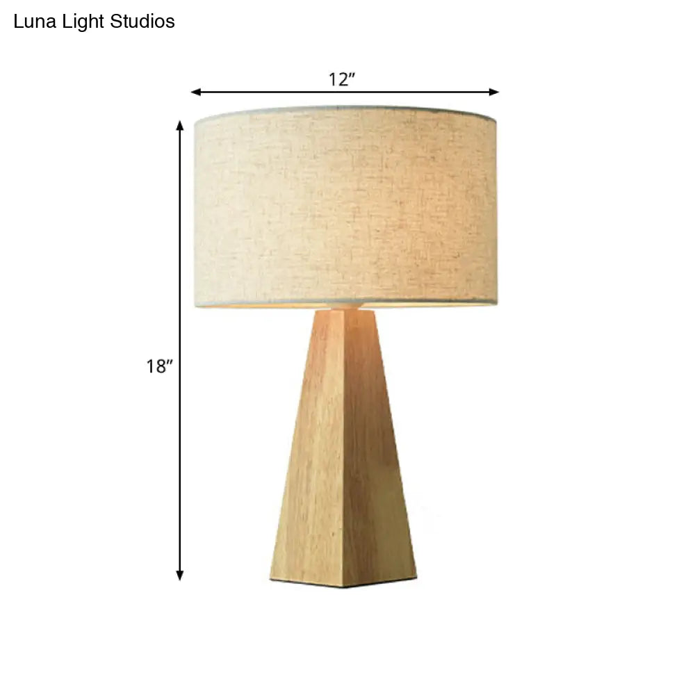 Modern Prismatic Wooden Table Lamp With Beige Night Light And White Fabric Shade