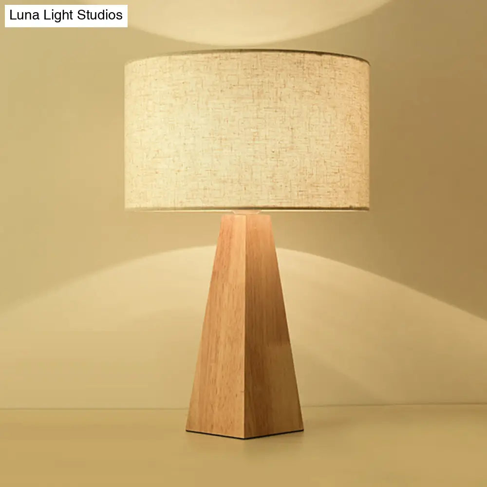 Modern Prismatic Wooden Table Lamp With Beige Night Light And White Fabric Shade